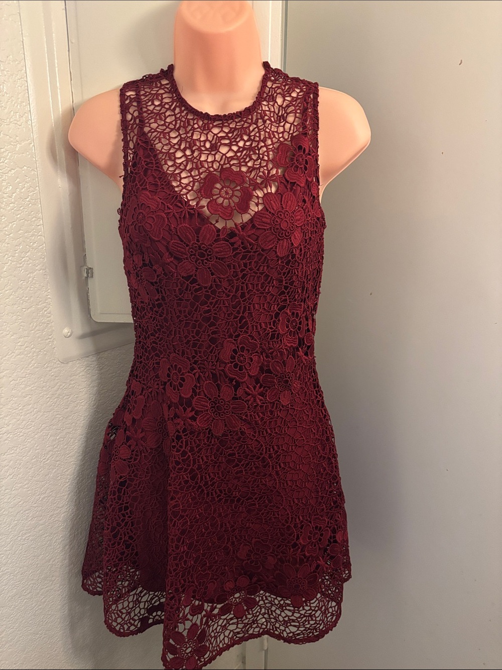 KEEPSAKE the Label Burgundy Floral Lace Mini Dress